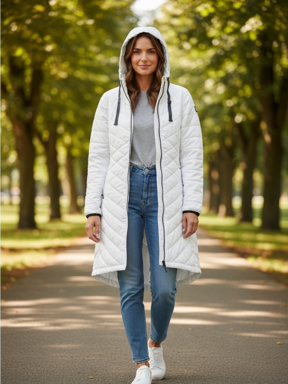 Lole Women's White Quilted Hooded Longline Primaloft Puffer Coat